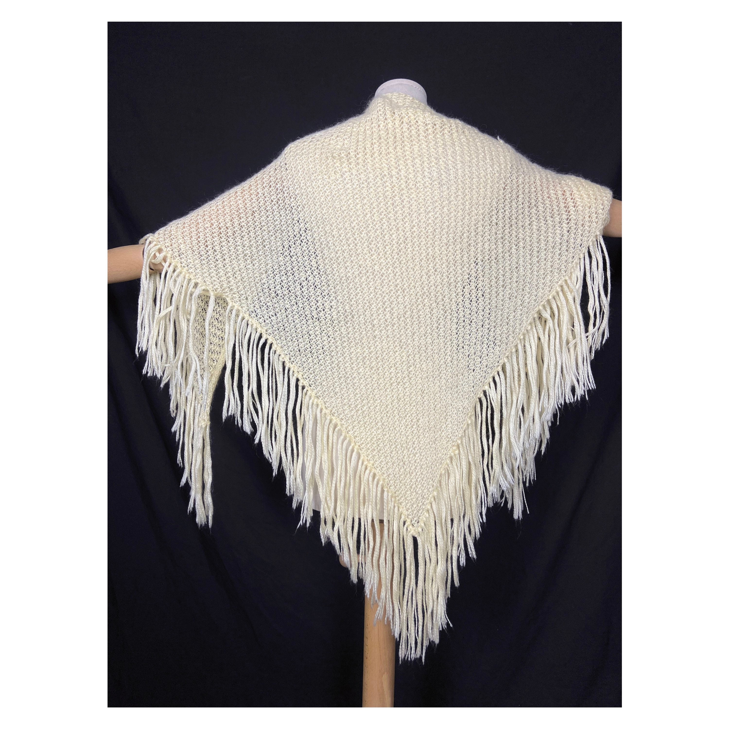 Châle écharpe Enveloppante Tricot Crochet - Marron, Gris, Blanc - Volants - Neuf Sans étiquette
