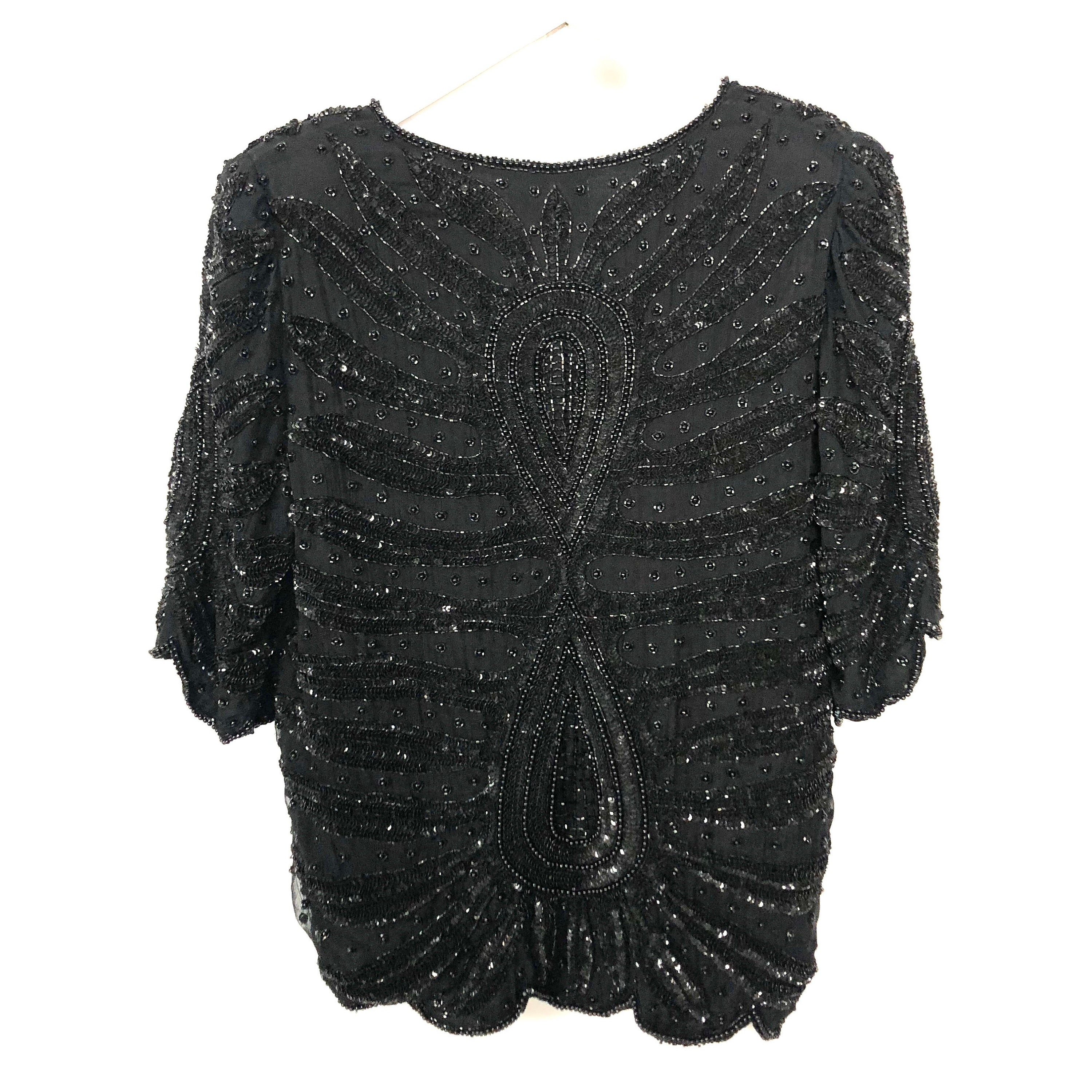 Stunning Beaded Black Sequin Top by Kuku Sudi. 80's Vintage Esprit De ...