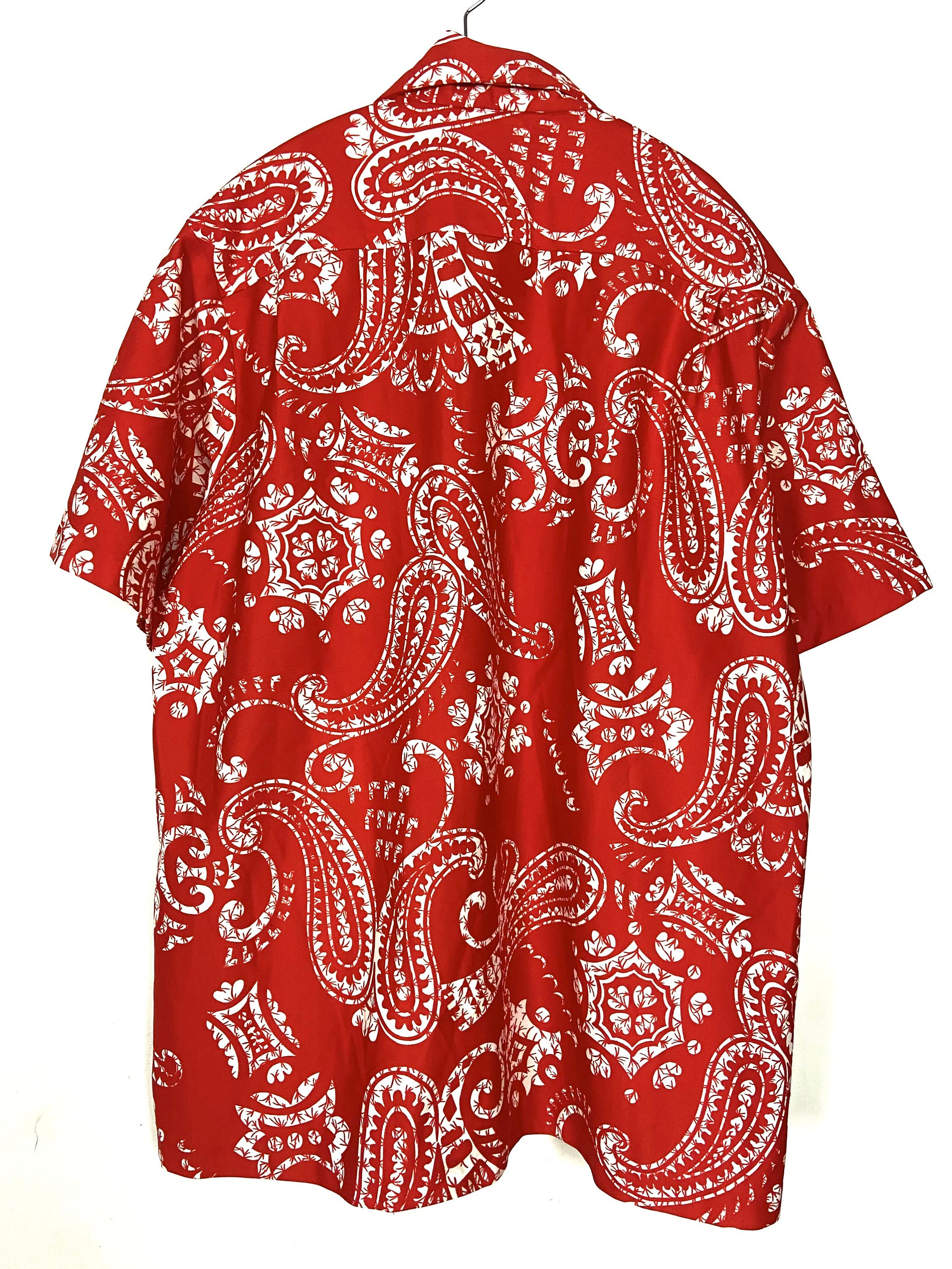 60s Vintage Red and White Hawaiian Mens Shirt by Andrade