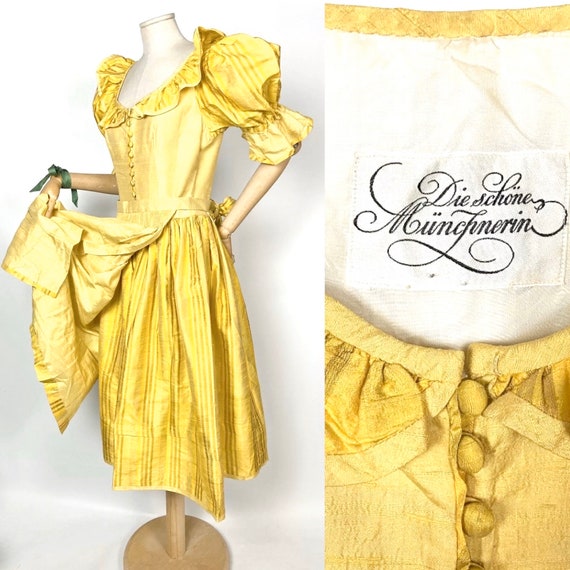 Vintage luxury yellow silk dress Die schöne Münch… - image 1