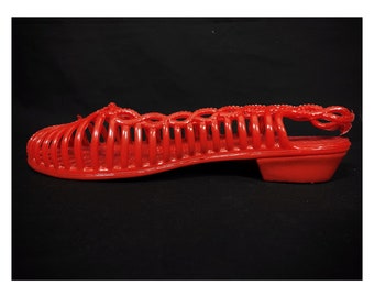 80s vintage bright red plastic sandals. Jellies. Beach shoes. 37EU 4UK