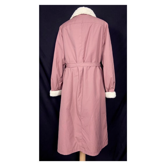 70s 80s blush pink overcoat with faux sheepskin l… - image 7