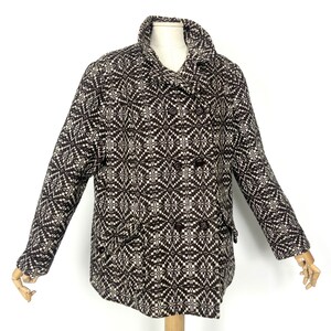 70-tals vintage brun tweedkavaj: geometriskt mönster, dubbelknäppt (14UK M/L)