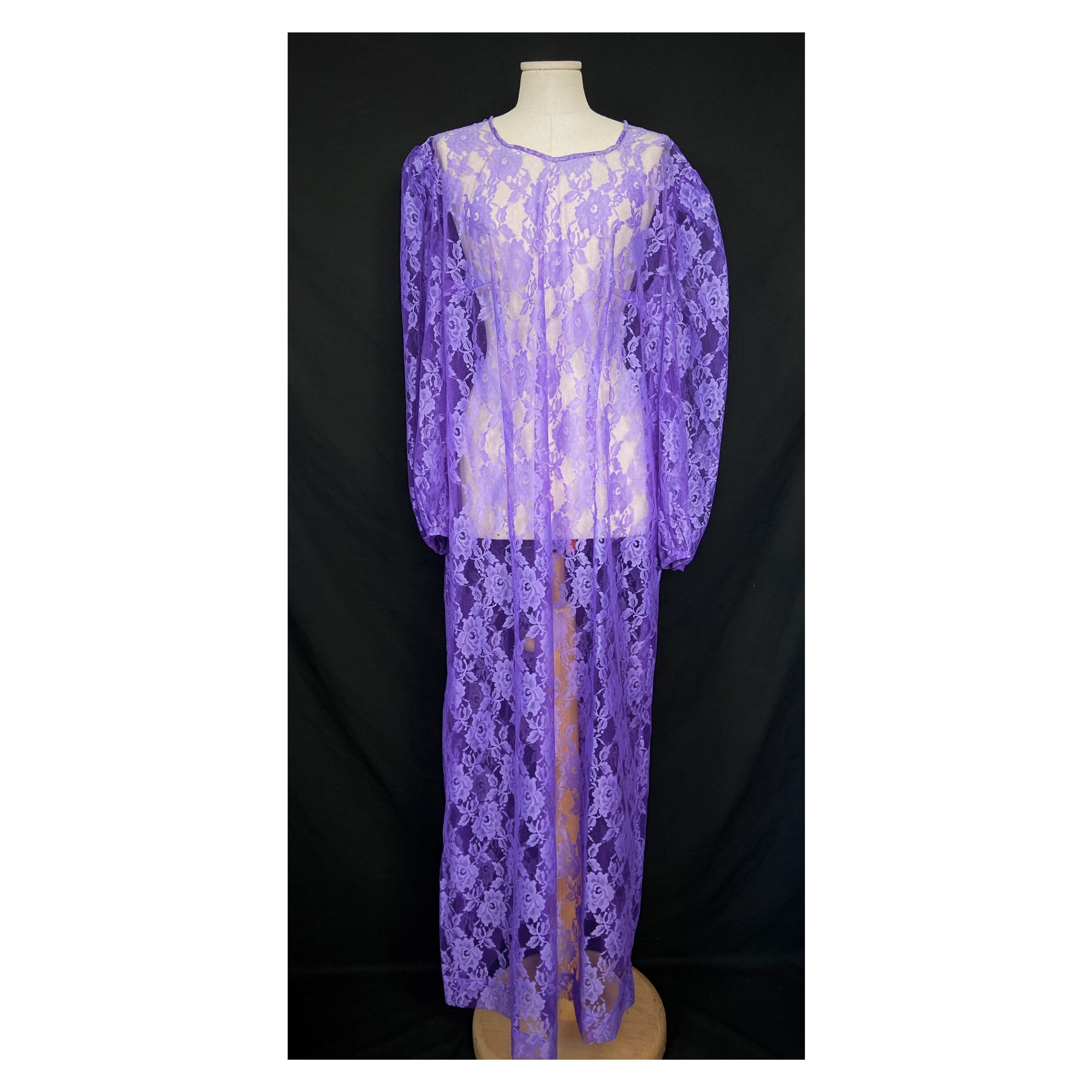 60s Vintage Purple Lace Maxi Dress: Sheer Puffed Sleeve Gown (16UK/18UK) -  Etsy