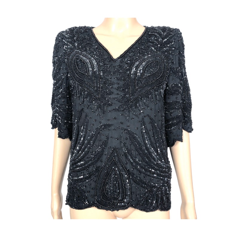 Stunning Beaded Black Sequin Top by Kuku Sudi. 80's Vintage Esprit De ...