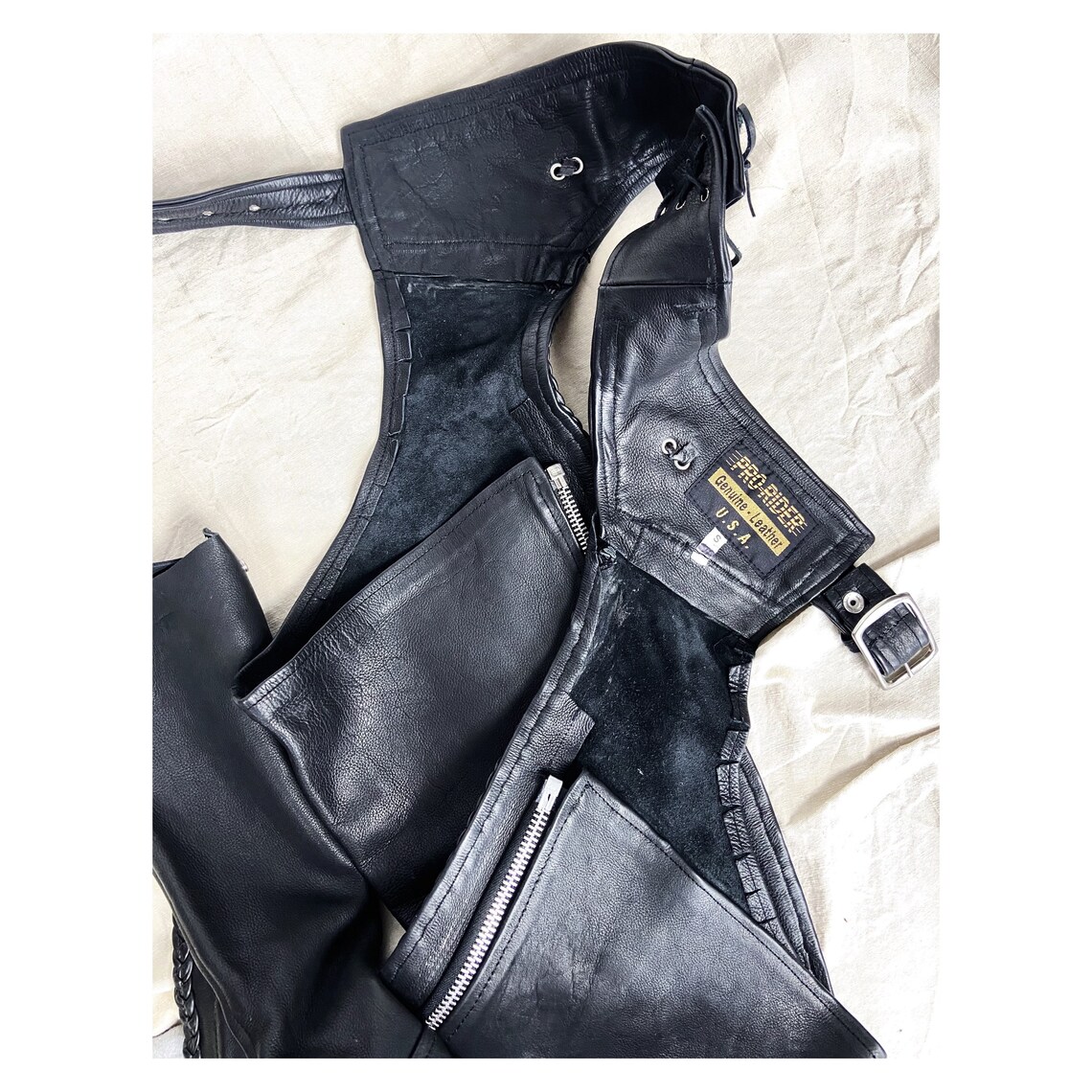 Chaps en cuir de moto noire par ProRider. S ÉtatsUnis Etsy