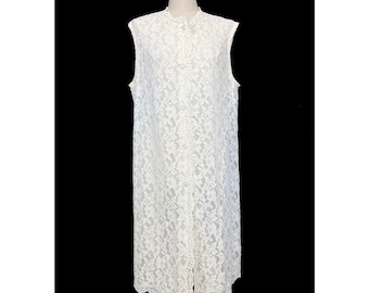 60s Vintage White Lace Mini Dress - La Castellana - Sleeveless Tunic, 14/16UK