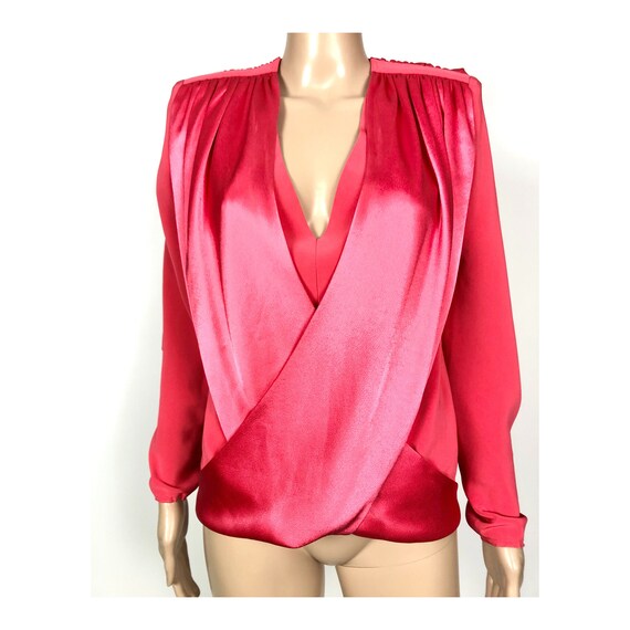 Vintage 80s Tom Bowker evening blouse. Vivid raspb