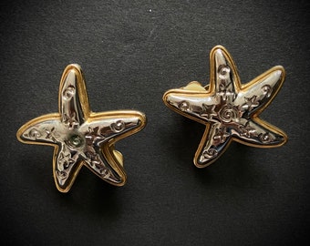 80s vintage Cabouchon star shaped clip-on earrings. Starfish  costume jewellery.