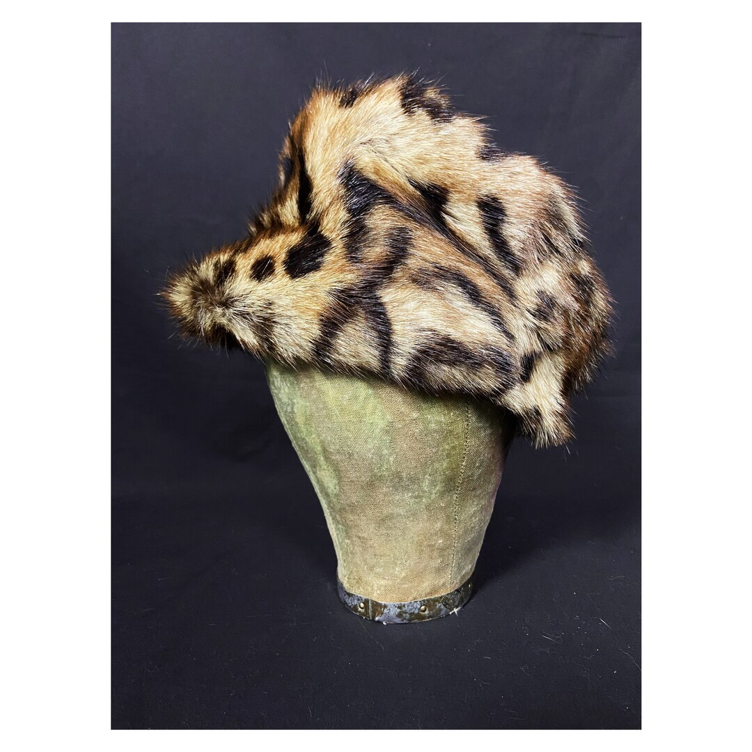 Vintage Animal Print Fur Cap. Real Fur Cap Hat. Mink. Ocelot. Mens
