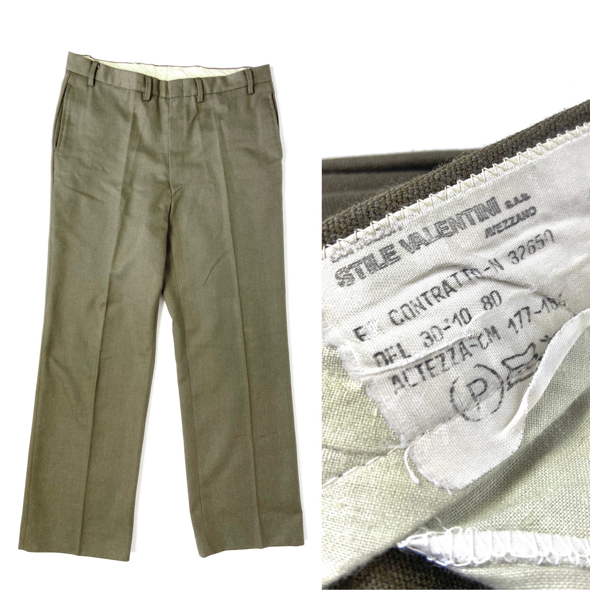 Image of Vintage Italian Military Trousers. Green Army Trousers By Stilie Valentini. Green Wool 52 L4 177-184cm