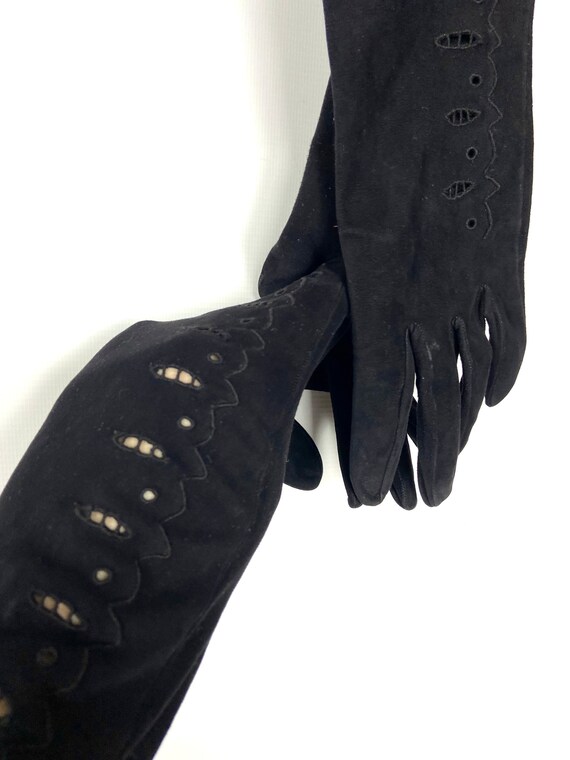 Nina Ricci Paris black evening gloves. Black sued… - image 8