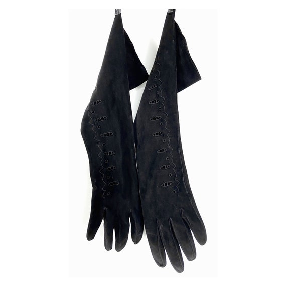 Nina Ricci Paris black evening gloves. Black sued… - image 9