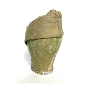 Vintage 1948 US Military Garrison Cap: Khaki Cotton, Size 6 7/8