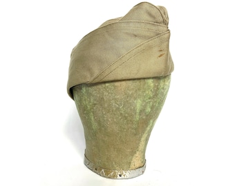 Vintage 1948 US Military Garrison Cap: Khaki Cotton, Size 6 7/8