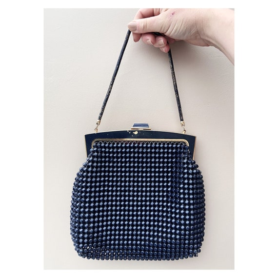 60s/70s vintage navy blue beaded bag. Retro eveni… - image 1