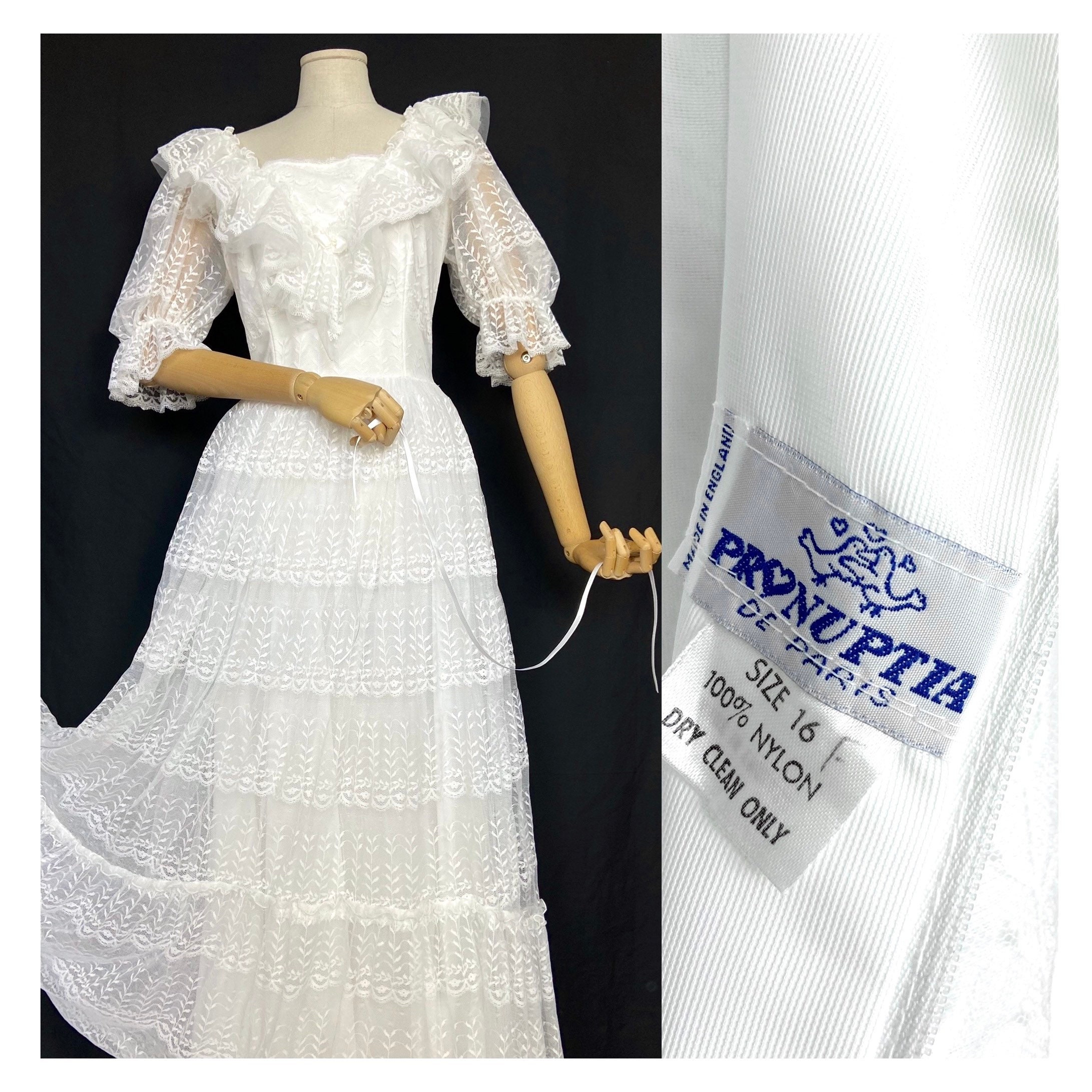70s 80s Vintage Bridal Maxi Dress by Pronuptia De Paris. White