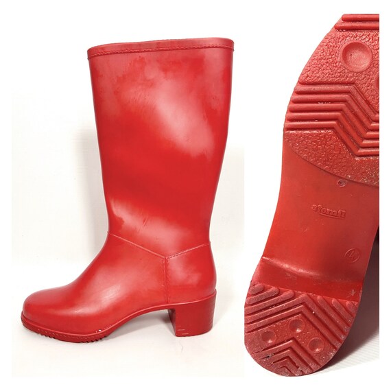 70s 80s Vintage Red Rubber Boots. Rainwear Rain Boots. Vintage Retro Rubber Boots. Waterproof Boots. Eastern European 4uk 37eu