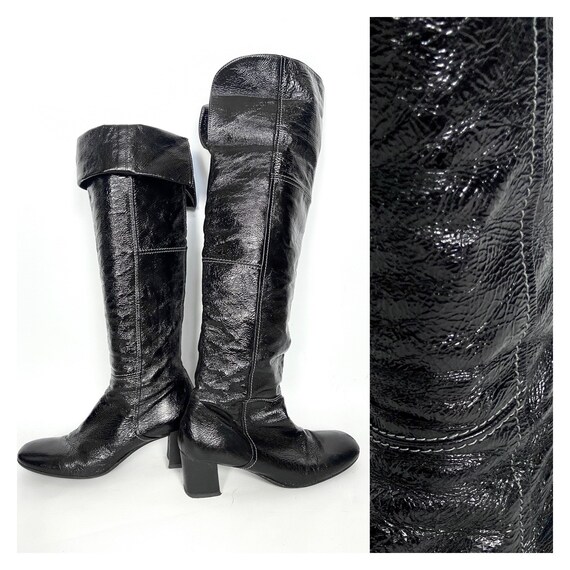 Botas de charol arrugadas negras. Botas italianas de charol -