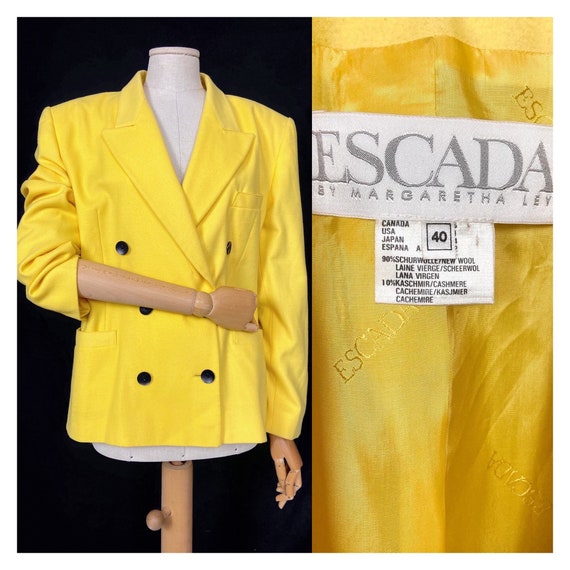 80s bright yellow double breasted blazer jacket b… - image 1