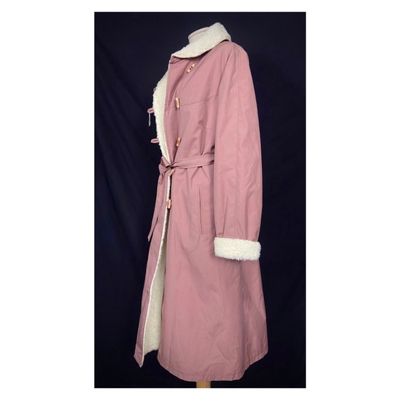 70s 80s blush pink overcoat with faux sheepskin l… - image 3