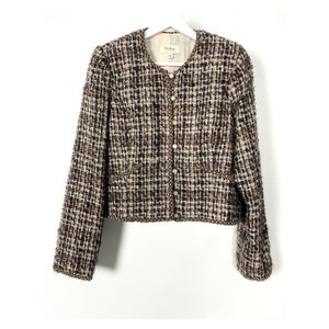 80s vintage Neiman Marcus luxury plaid tweed blazer jacket. Boucle mohair blend. M