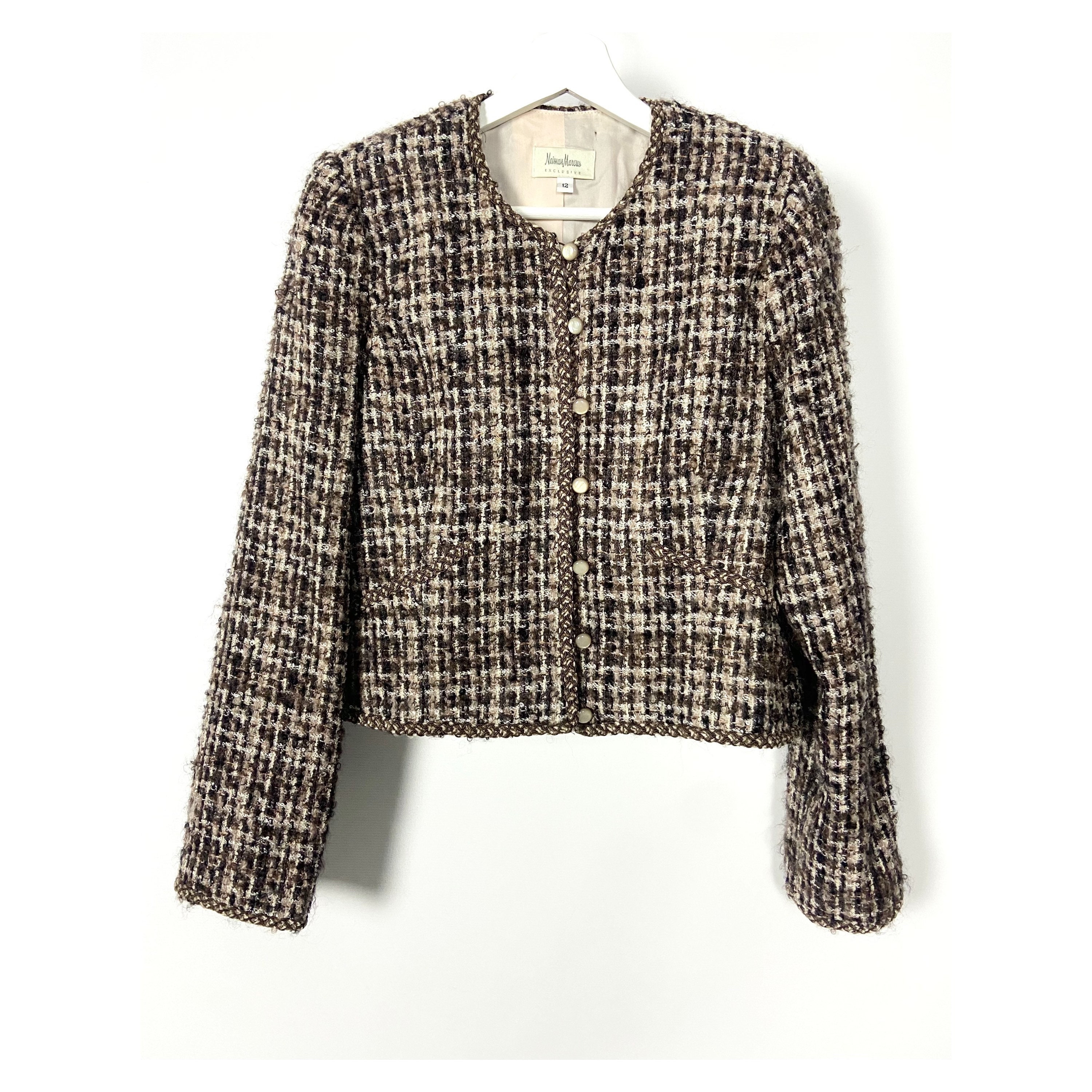 Buy 80s Vintage Neiman Marcus Luxury Plaid Tweed Blazer Jacket