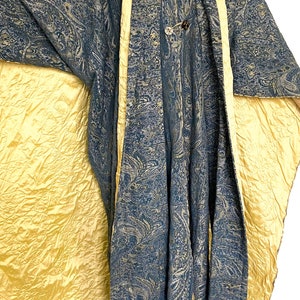 Blue & Gold Damask Theatre Cloak: Ceremonial Costume Cape with Shawl