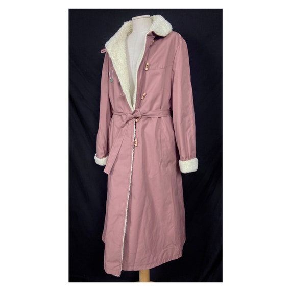 70s 80s blush pink overcoat with faux sheepskin l… - image 2