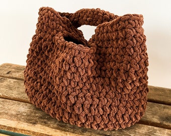 Brown Crochet Japanese Knot Bag, Handmade bags
