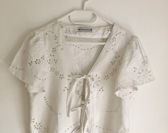 Upcycled White Blouse (UK 10-12), Upcycled Blouse with Tie Straps, Sustainable Fashion