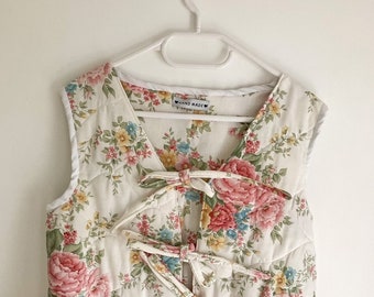 Upcycled Floral Gilet (UK 10-12), Upcycled Floral Vest with Tie Straps, Sustainable Fashion