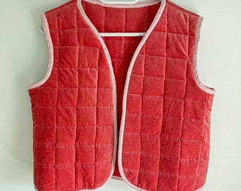 Upcycled Quilted Pink Velvet Gilet (UK 8-10), Upcycled Vest, Sustainable Fashion