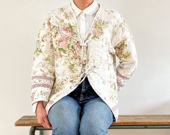 Upcycled Floral Quilted Jacket (Medium), Upcycled Padded Jacket, Sustainable Fashion