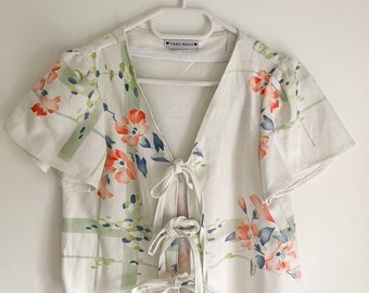 Upcycled Floral Cotton Blouse (UK 8-10), Upcycled Floral Blouse with Tie Straps, Sustainable Fashion