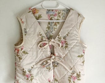 Upcycled Floral Gilet (UK 10-12), Upcycled Floral Vest with Tie Straps, Sustainable Fashion