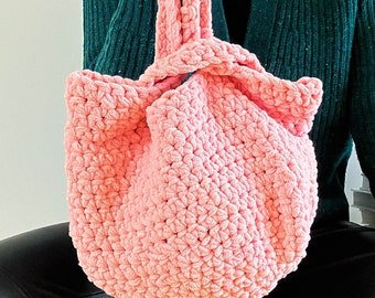 Pink Crochet Japanese Knot Bag, Handmade bags