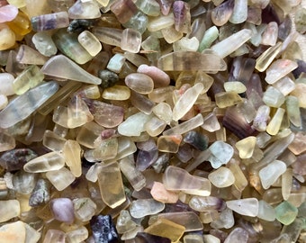 A+ Fluorite Crystal Chips Mix. Tumbled Rainbow Fluorite Pieces For Crafts. Fluorite Gifts For Her. Crystal Chips For Candles. Chakra Stones