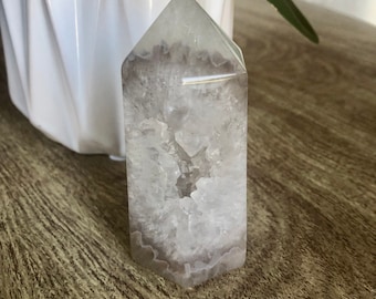 Beautiful Agate Druzy Tower. Polished Agate Druzy Obelisk. White Druzy Agate Tower For Crystal Grids. Agate Druzy Geode Point. Gifts For Her