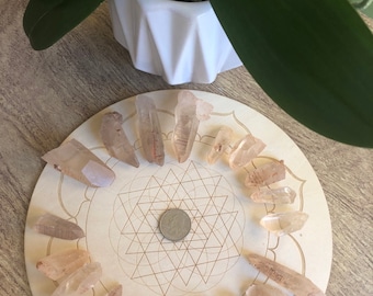 Gorgeous Lemurian Crystal Points. Lemurian Seed Crystal. Pink Lemurian Crystal Quartz For Reiki. Lemurian Quartz Points For Crystal Grids