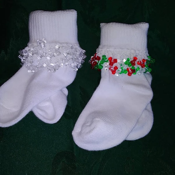 Girl PARTY SOCKS Beaded Bobby Socks   Size 6 to 18 Months