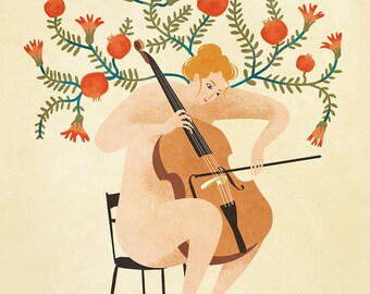 Cello and pomegranates-Digital Printing