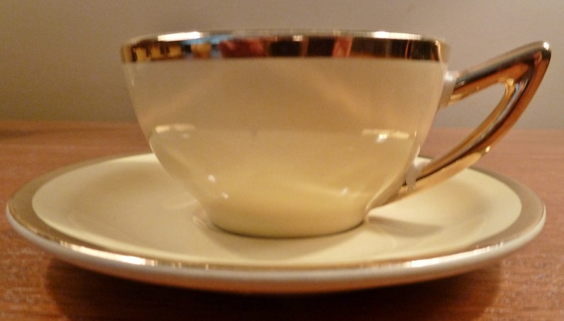 creamer open sugar bowl 4 cup and saucer sets Vintage 1940s Santa Anita yellow and gold demitasse coffee pot