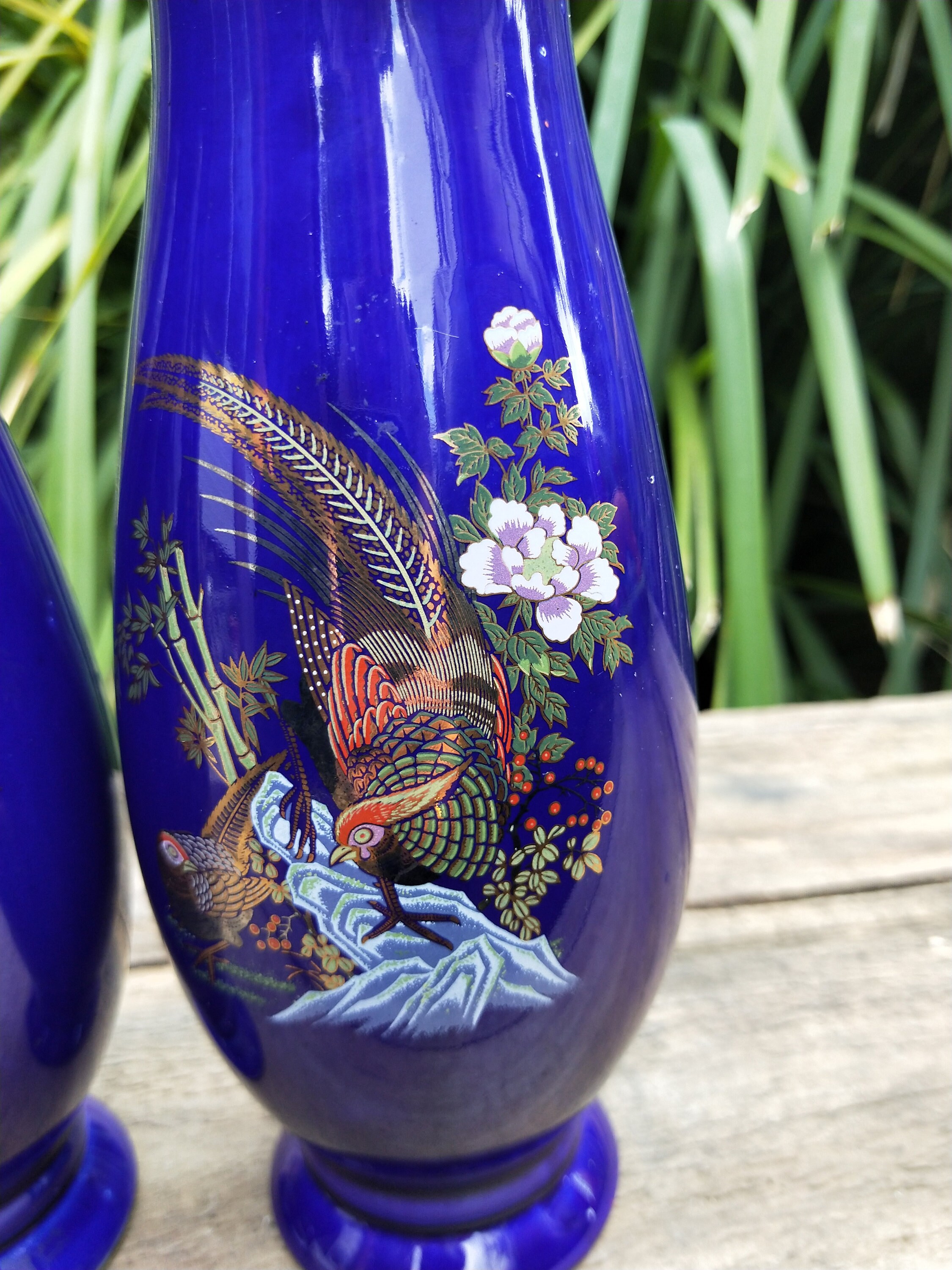 Pair of Kutani Cobalt Blue Hand Painted Gold Peacock Vases. Etsy