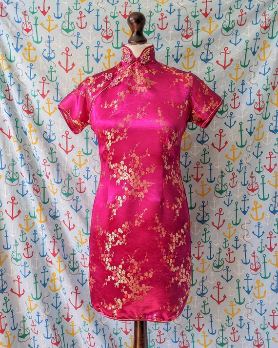 Vintage pink & gold embroidered Cheongsam orienta… - image 1