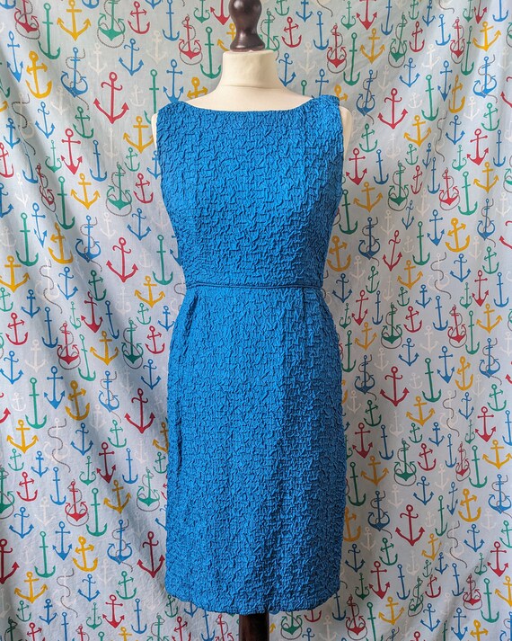 Vintage 50s/60s Demi-Dress blue crinkle dress wit… - image 5