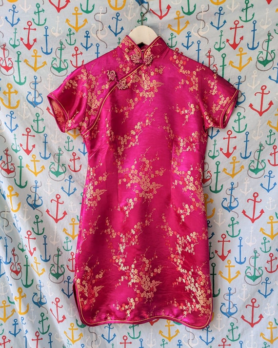 Vintage pink & gold embroidered Cheongsam orienta… - image 2