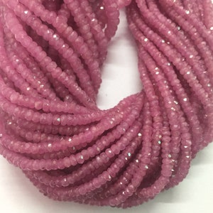 AAA Quality 8&quot;Long Strand Natural Pink Sapphire Gemstone Beads,2.5-4 MM Faceted Rondelle Beads, Genuine Rondelle Beads Making Jewelry Beads,