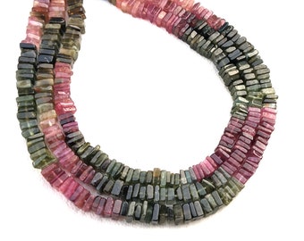 AAA Quality 1 Strand Natural Multi Tourmaline Heishi Bead,Square Shape Beads,Smooth Heishi beads,8"Long Beads,Size 3-4.5 MM,Handmade