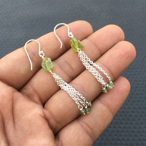 92.5 Sterling Silver Earring Threaders, Natural Peridot Gemstone Rough, August birthstone Rough Threaders, Silver Threaders, Genuine Peridot